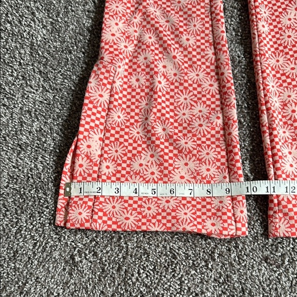 Zara Pastel Red/Coral and Cream Checkered Floral Flare Pants size small - Picture 6 of 10